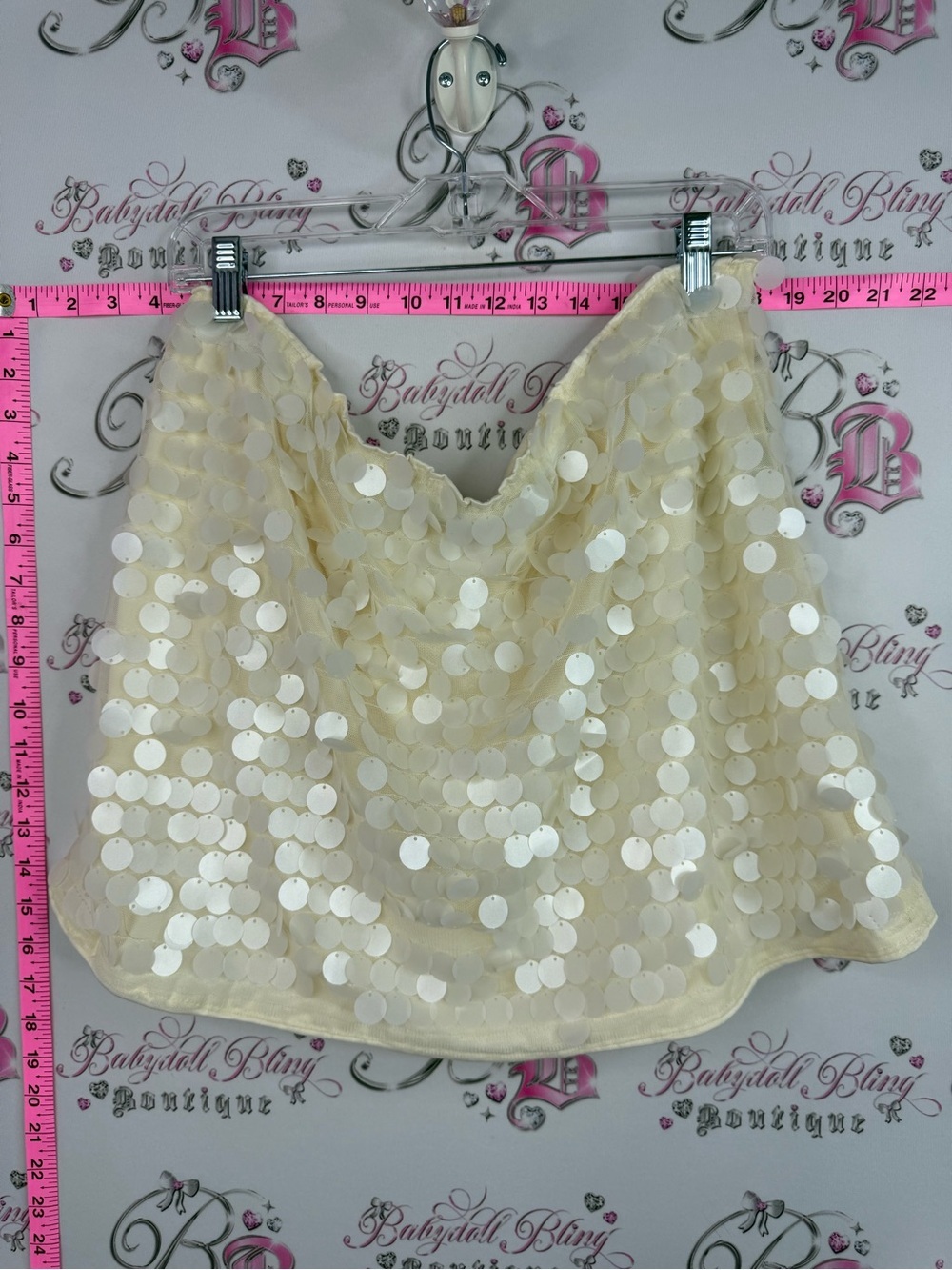 SHEIN skirt shiny sparkle Cream Sequin Mini Skirt